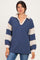 Navy Long Sleeve Collar Solid Contrast Top