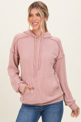 Pink Long Sleeve Brushed Urban Rib Maternity Hoodie Top