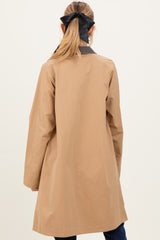 Camel Plaid Contrast A-Line Maternity Midi Trench Coat