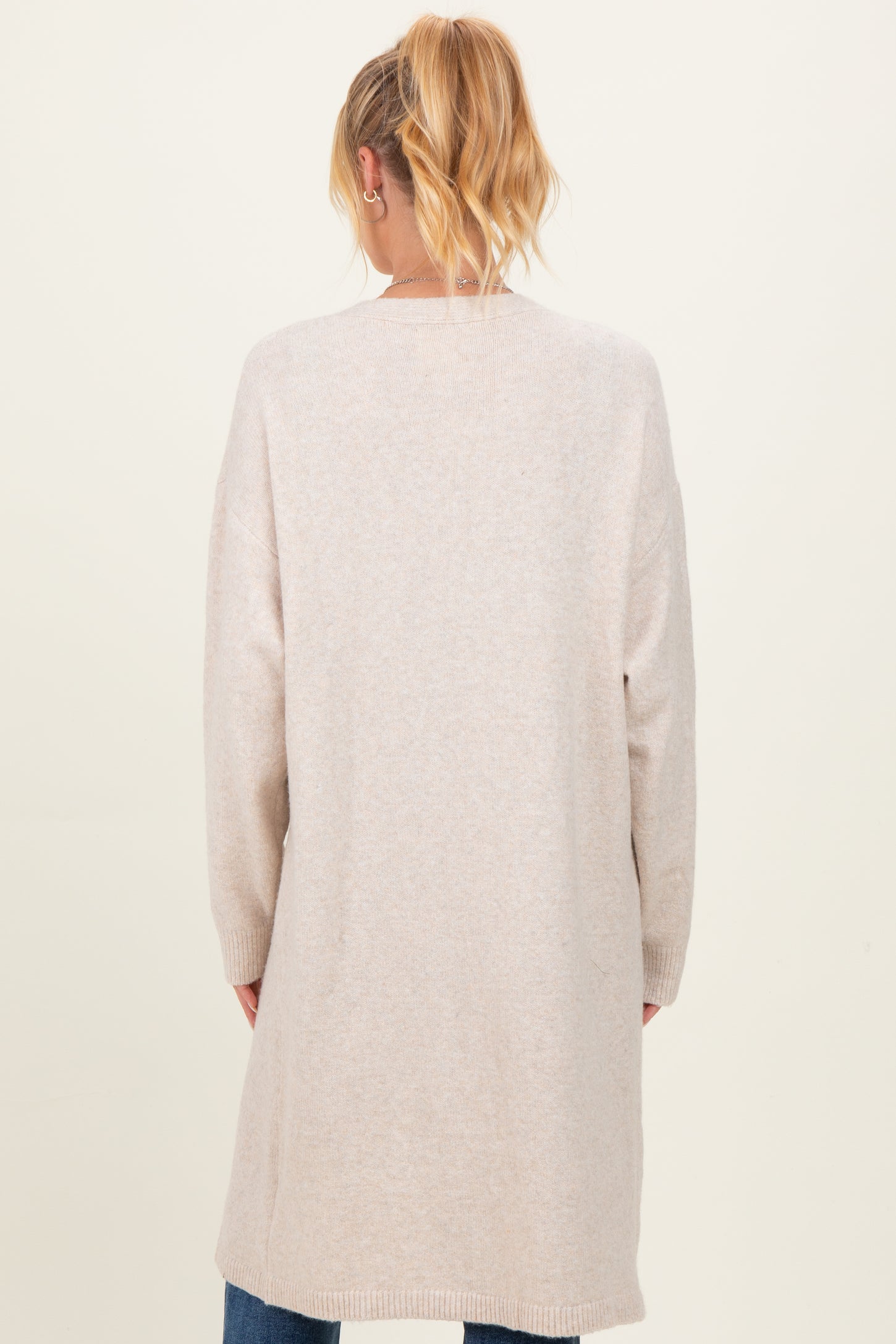 Cream Brushed Knit Maternity Open Long Cardigan