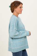 Light Blue Striped Drop Shoulder Sweater