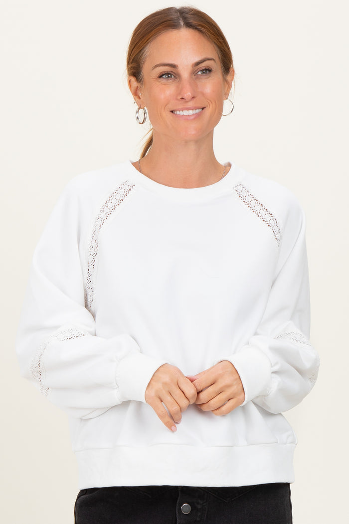 Ivory Crochet Lace Detail Maternity Oversized Sweatshirt