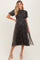 Black Floral Smocked Puff Sleeve Chiffon Maternity Midi Dress