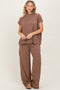Brown Textured Rib Mock Neck Short Sleeve Pant Set