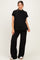 Black Textured Rib Mock Neck Short Sleeve Pant Maternity Set