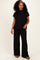 Black Textured Rib Mock Neck Short Sleeve Pant Set