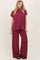 Burgundy Textured Rib Mock Neck Short Sleeve Pant Set