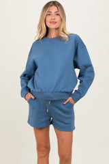 Blue Fleece Sweatshirt Shorts Maternity Set