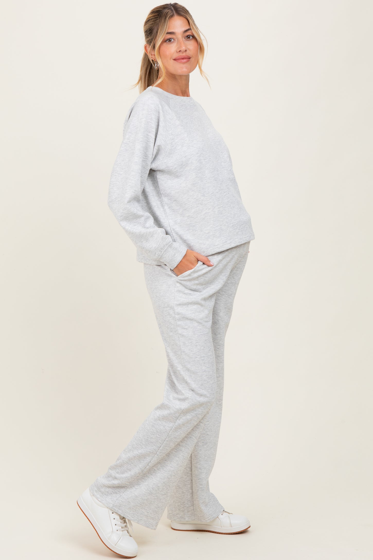 Heather Grey Crewneck Pullover Pant Maternity Set
