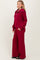 Burgundy RIbbed Half Zip Pullover Wide Leg Pant Set