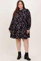 Black Floral Tiered Long Sleeve Plus Maternity Dress