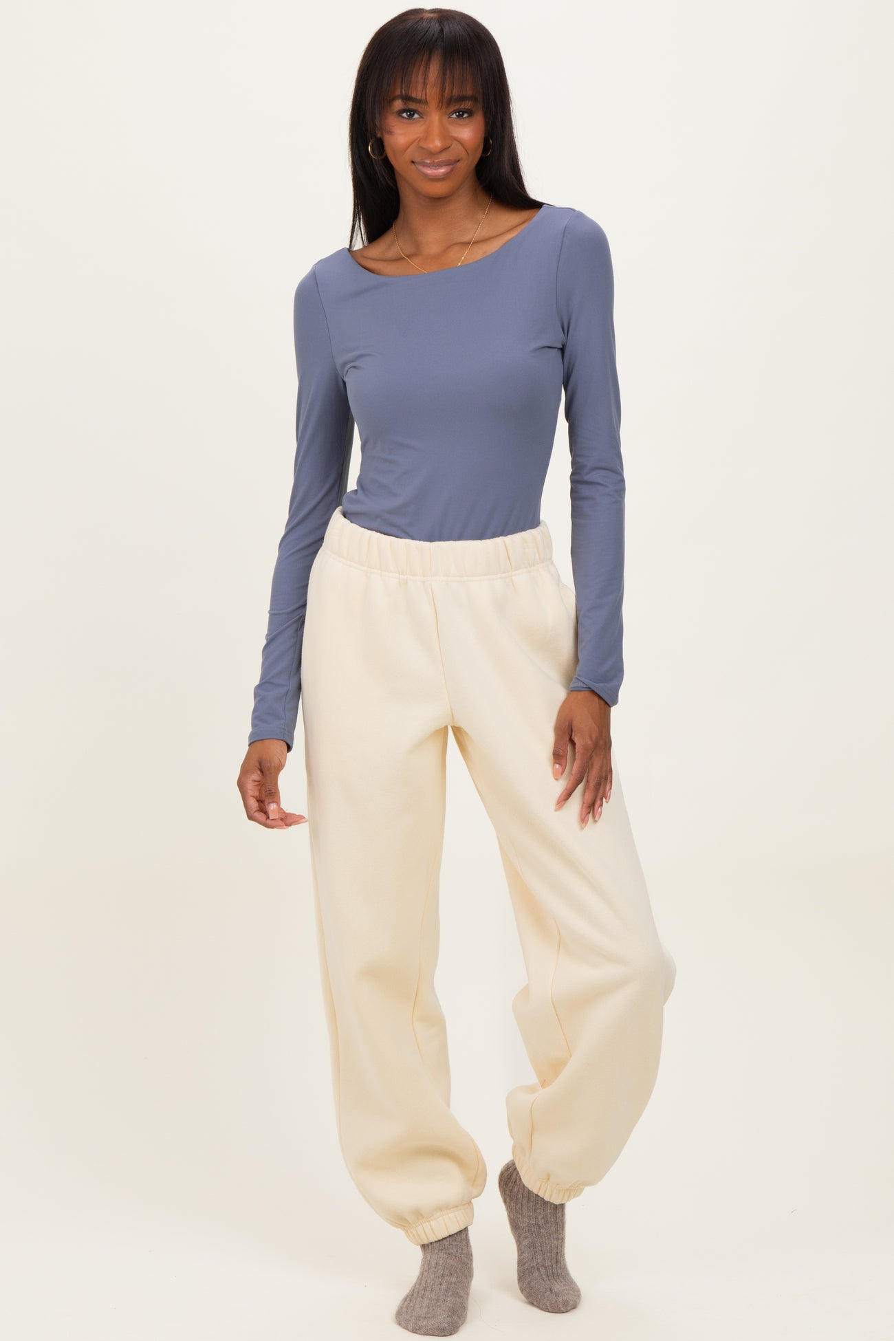 Cream Fleece Maternity Sweatpants