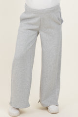 Heather Grey Fleece Wide Leg Maternity Sweatpants
