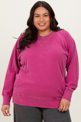 Fuchsia Vintage Wash French Terry Maternity Plus Pullover