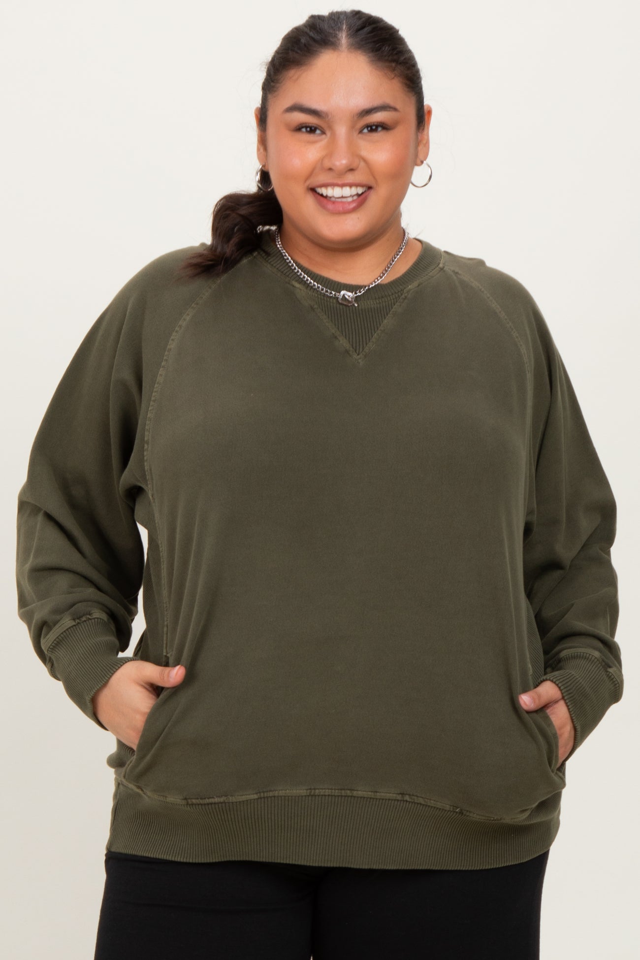 Olive Vintage Wash French Terry Plus Pullover
