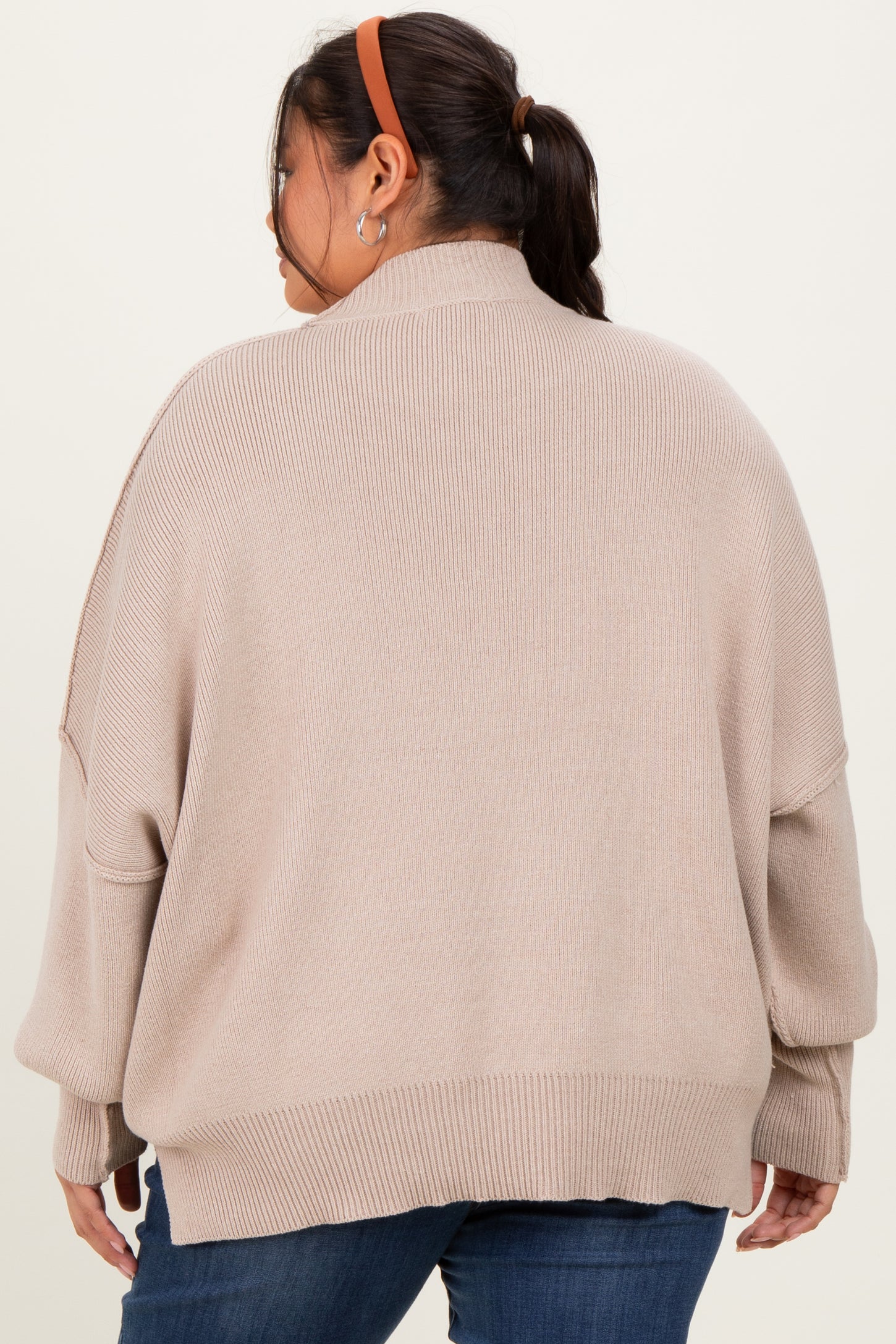 Cream Mock Neck Exposed Seam Sweater