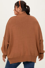 Camel Mock Neck Exposed Seam Sweater