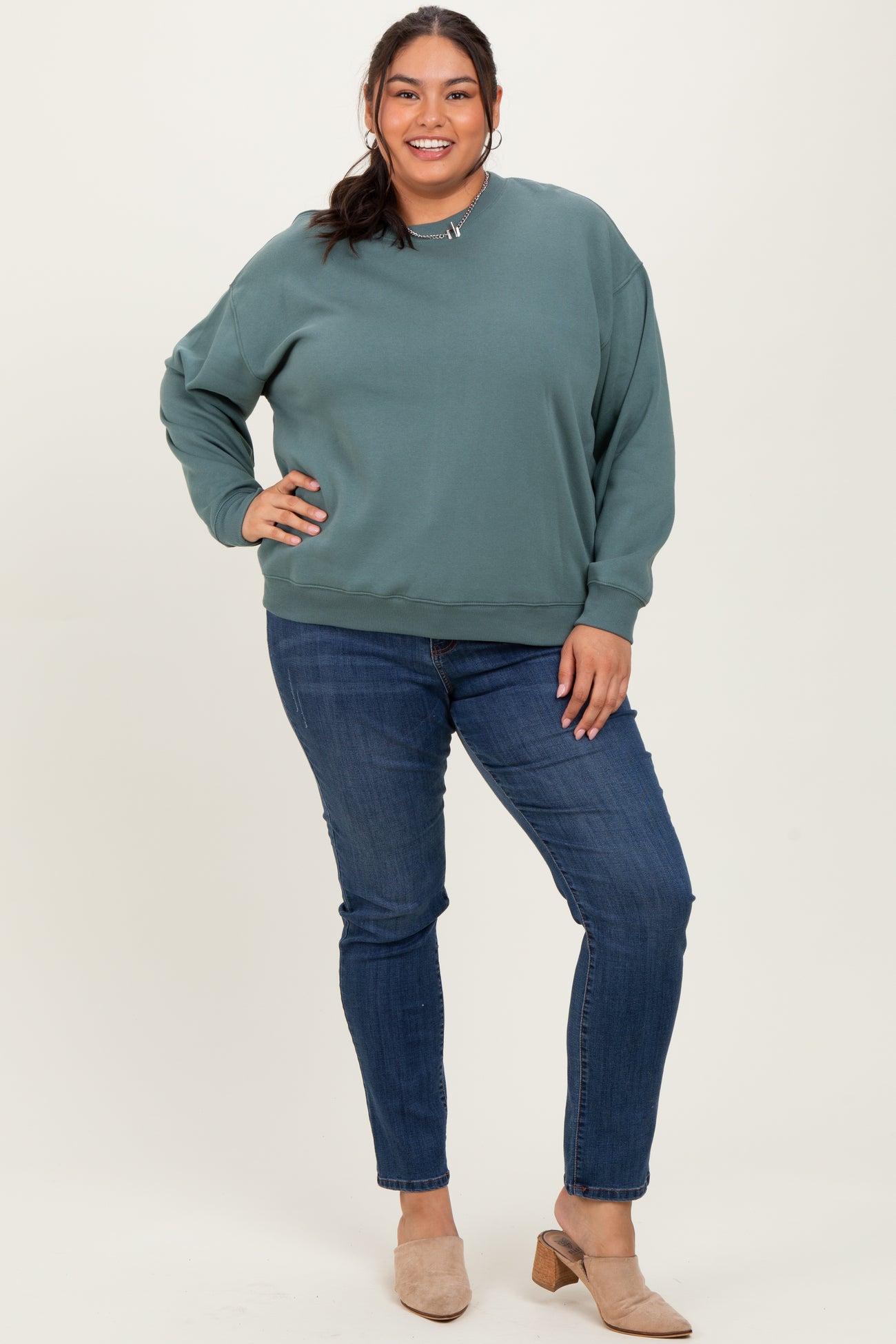 Jade Basic Fleece Crewneck Sweatshirt