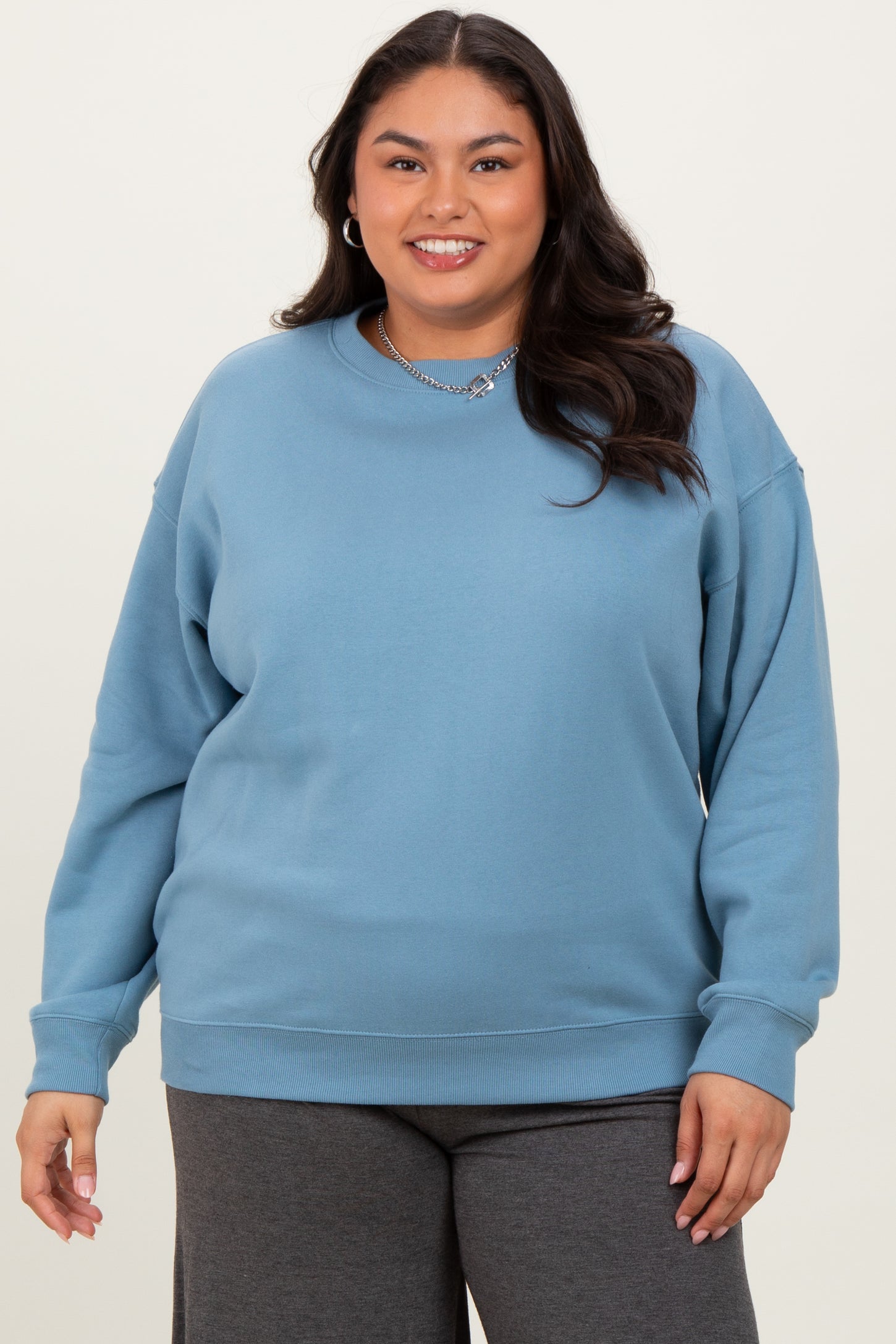 Blue Basic Fleece Crewneck Sweatshirt