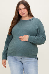 Emerald Green Brushed Ribbed Knit Maternity Plus Pullover