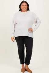 Cream Brushed Ribbed Knit Plus Pullover