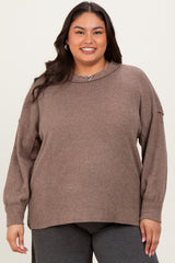 Mocha Brushed Ribbed Knit Plus Pullover