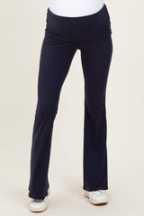maternity wear navy blue flared yoga pants with a fitted waistband