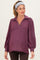 Plum Brushed Colorblock Long Sleeve Collared V-Neck Maternity Top