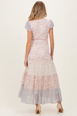Multicolor Floral Colorblock Tiered Maternity Maxi Dress