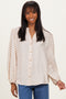 Ivory Polka Dot Long Sleeve Button Down V-Neck Top