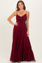Burgundy Gathered Tie Front Maxi Dress