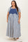 Blue Striped Colorblock Denim Contrast Plus Maxi Dress