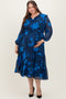 Navy Blue Floral Tiered Plus Maternity Midi Dress
