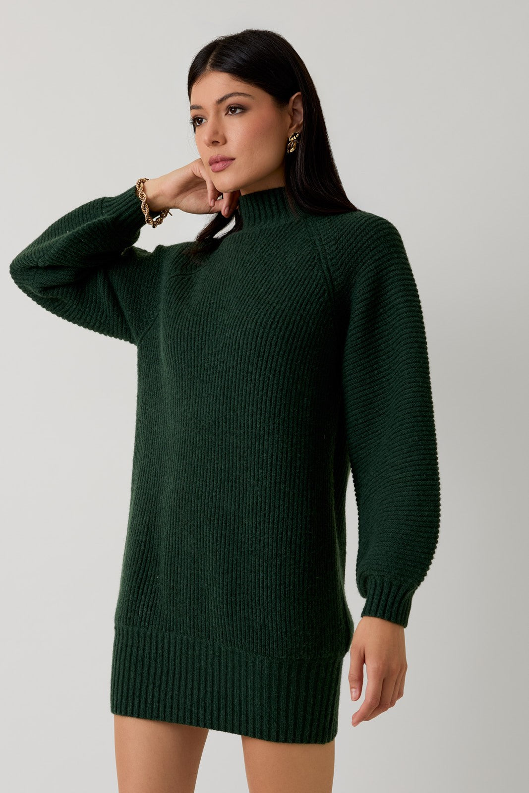 Hunter Green Mock Neck Cozy Maternity Sweater Dress