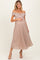 Beige Shimmer Off Shoulder Pleated Maternity Midi Dress