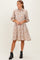 Beige Floral Button 3/4 Long Sleeve Midi Dress