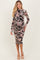 Black Floral Mesh Ruched Long Sleeve Maternity Midi Dress