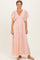 Light Pink Floral Chiffon Short Sleeve V-Neck Smocked Top Maxi Dress