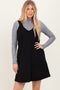 Black Solid Corduroy V-Neck A-Line Mini Dress