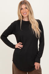 Black Solid Ribbed Long Sleeve Maternity Tunic Top