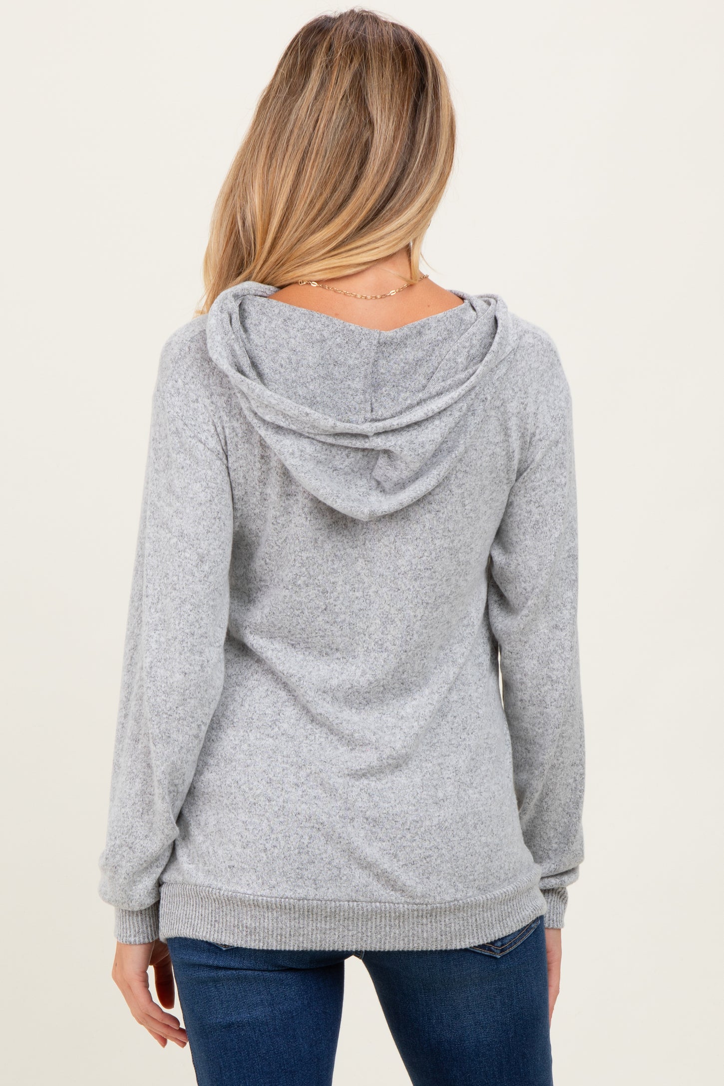 Heather Grey Double Layer Long Sleeve Maternity Nursing Hoodie