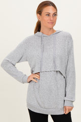 Heather Grey Double Layer Long Sleeve Maternity Nursing Hoodie