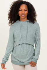 Mint Double Layer Long Sleeve Nursing Hoodie