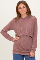 Mauve Double Layer Long Sleeve Maternity Nursing Hoodie