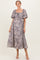 Grey Floral Puff Sleeve Smocked Waist Maternity Midi Dress