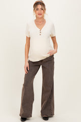 Brown Vintage Wash Maternity Wide Leg Jeans