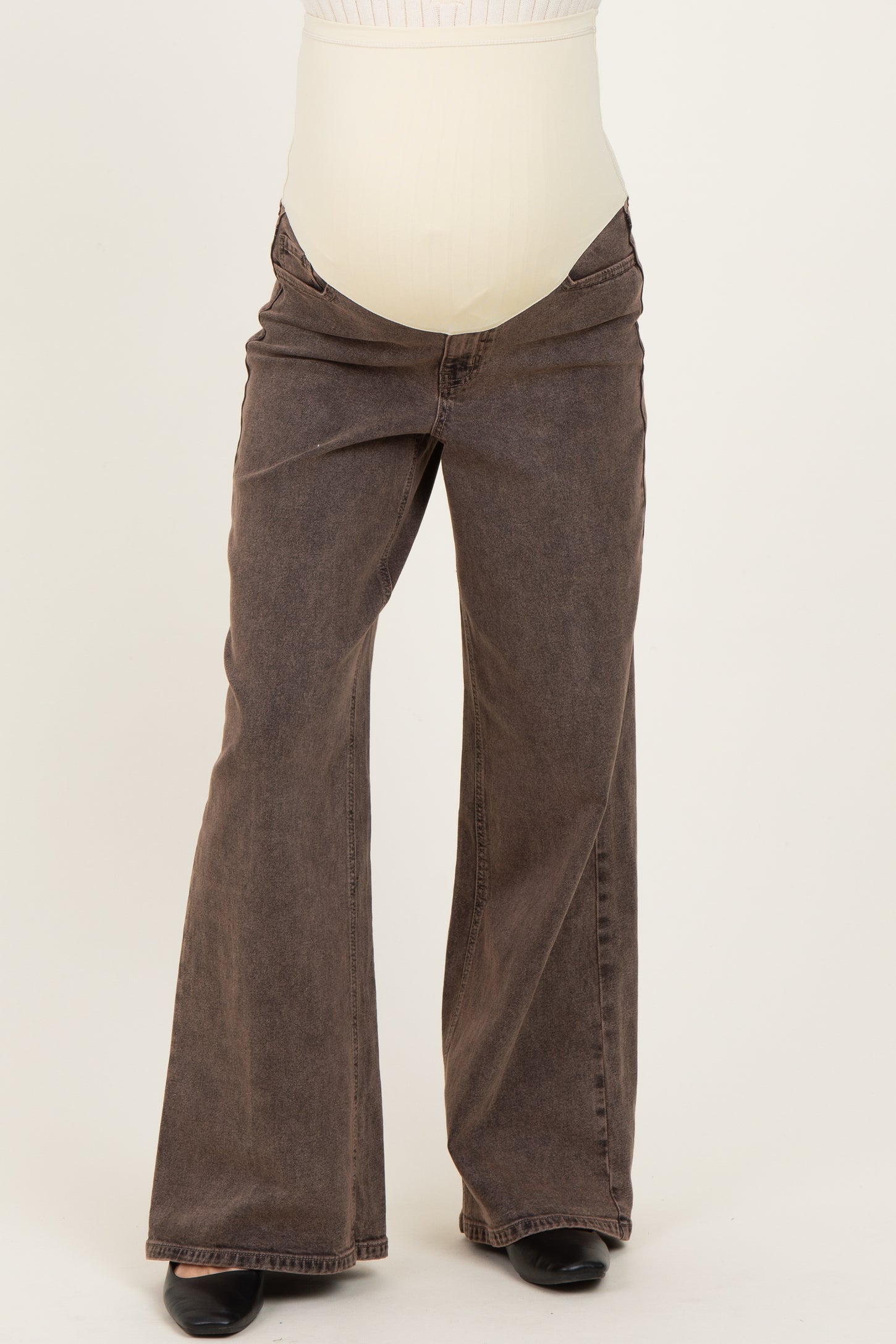 Brown Vintage Wash Maternity Wide Leg Jeans