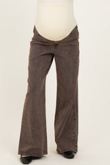 Brown Vintage Wash Maternity Wide Leg Jeans