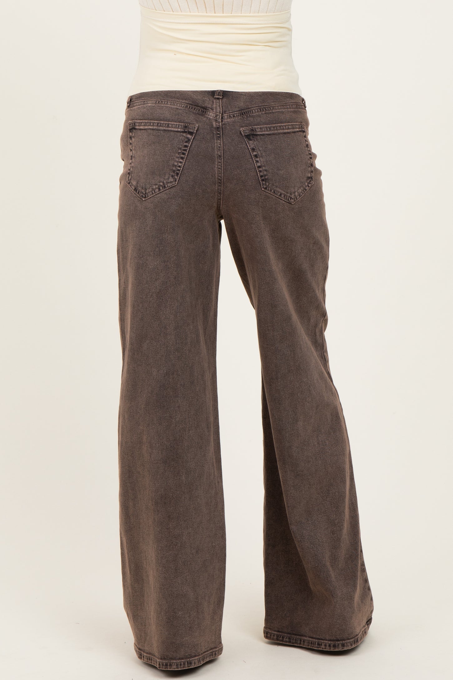 Brown Vintage Wash Maternity Wide Leg Jeans