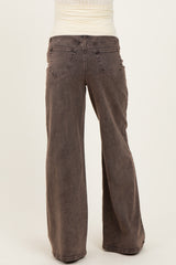 Brown Vintage Wash Maternity Wide Leg Jeans